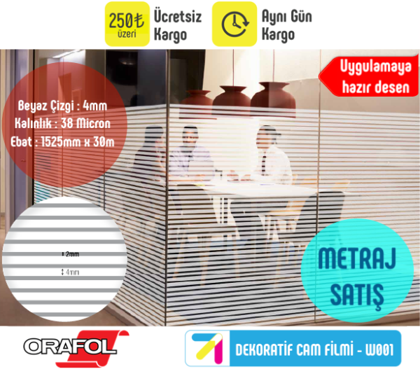 W001 - Oracal Çizgili Dekorasyon Cam Filmi