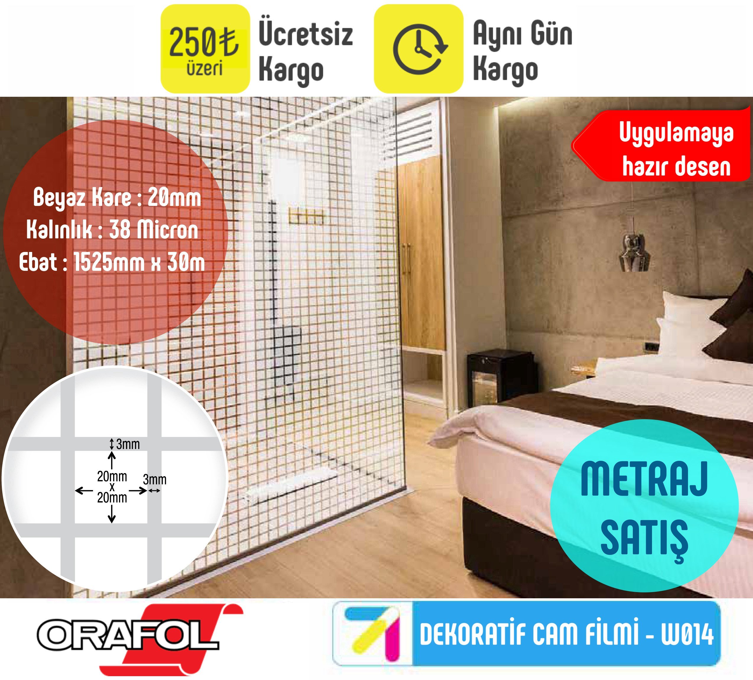 W014 - Kareli Dekorasyon Cam Filmi